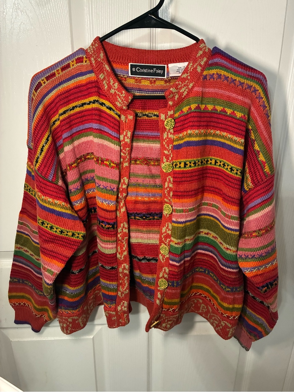 Christine Foley Red Multi-Stripe Knit Cardigan
